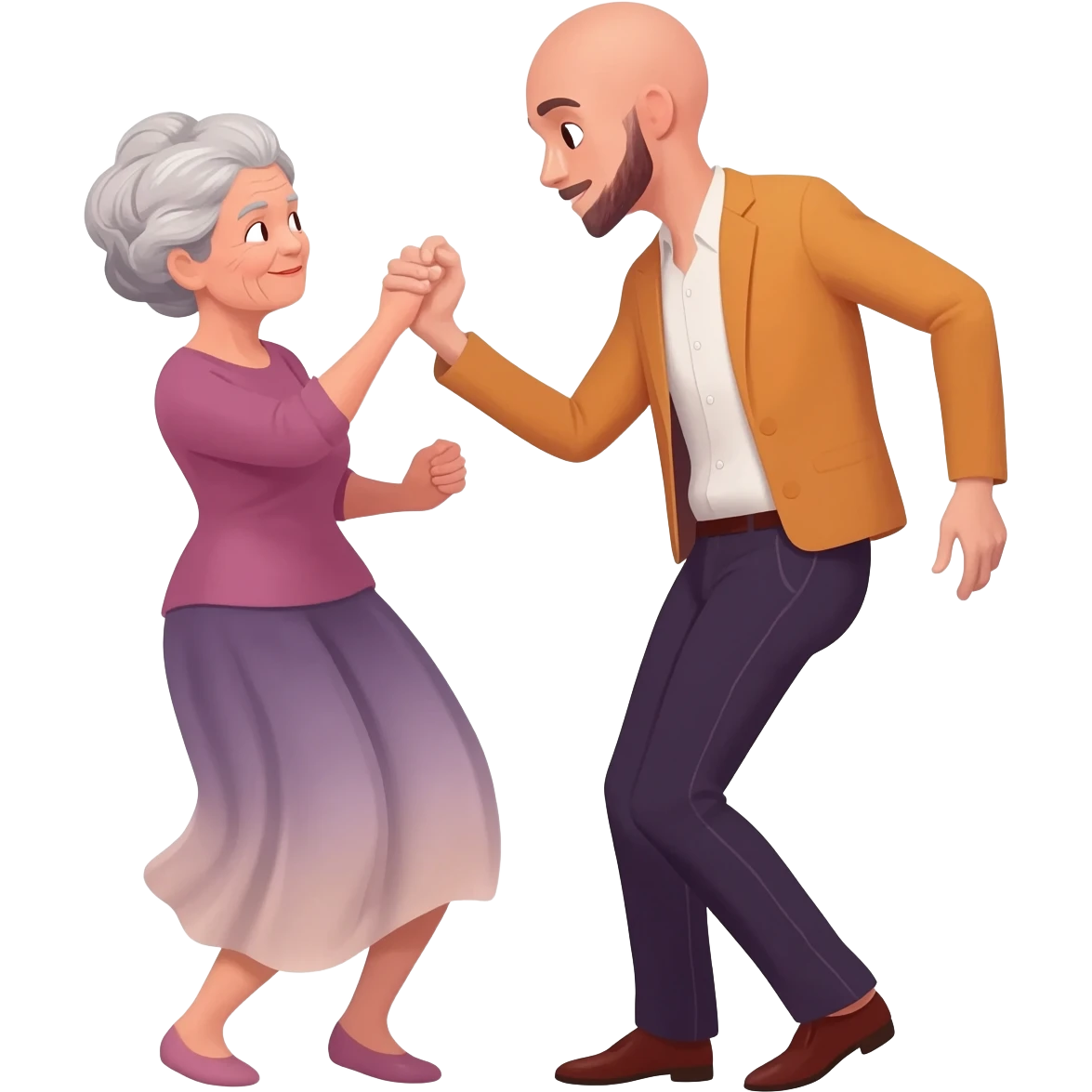 two elderly people, one is a woman the othe androgynous, partying emoji