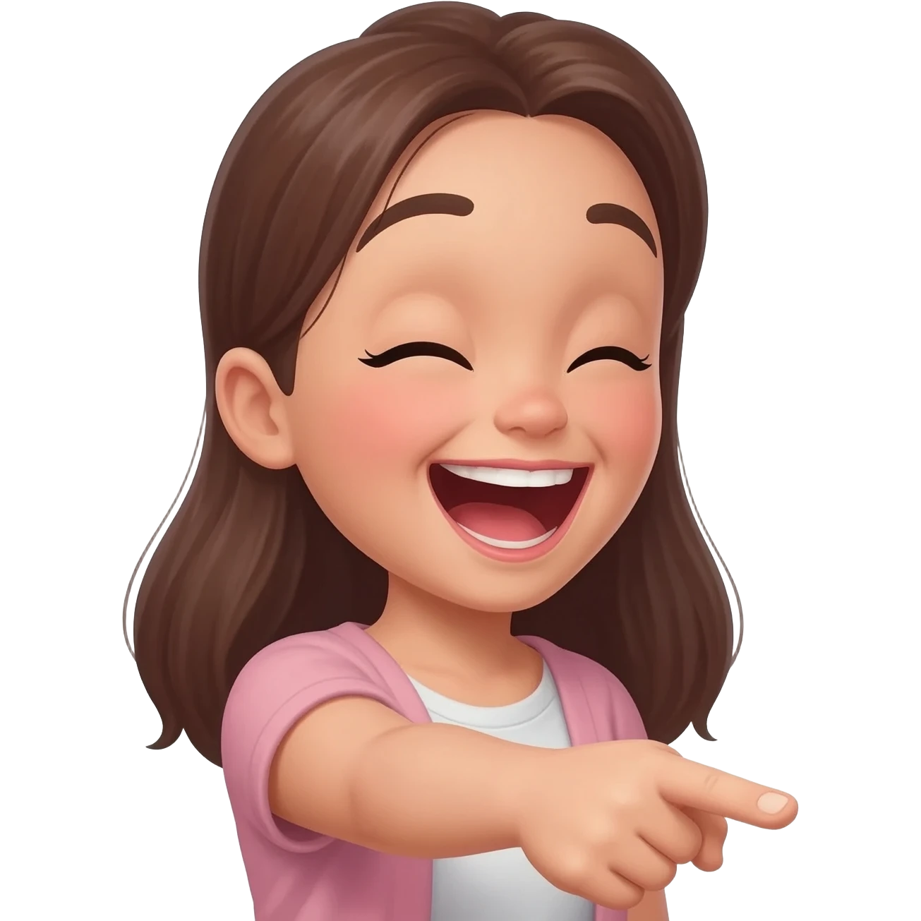 Chica riéndose a carcajadas y señalando, semirealista. emoji