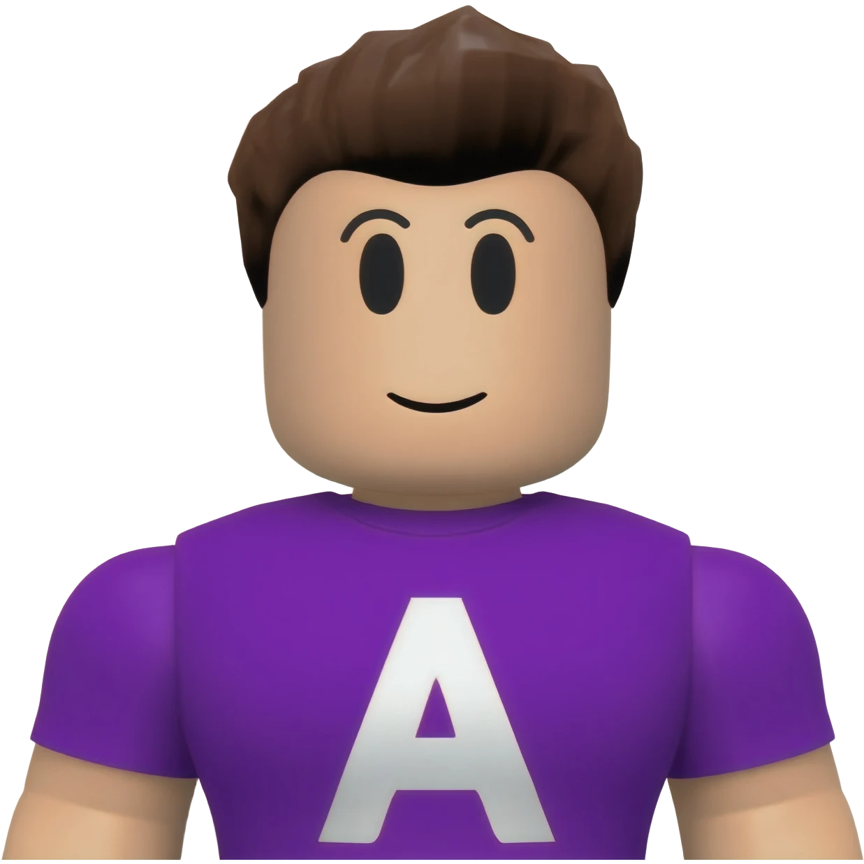 Genera un personaje de roblox con una playera con una letra A color morada y la letra en color blanco emoji