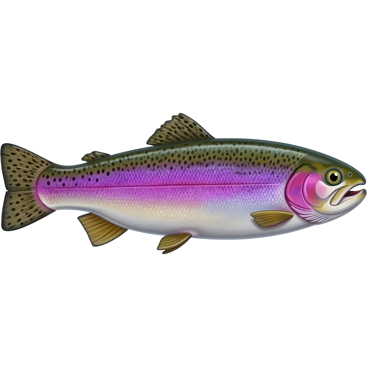 realistic rainbow trout fish bright purple blue green yellow white with black speckles emoji
