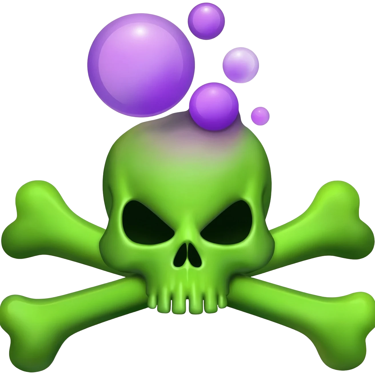 a sickly green skull and crossbones with purple bubbles coming out of it, indicating a sickness emoji