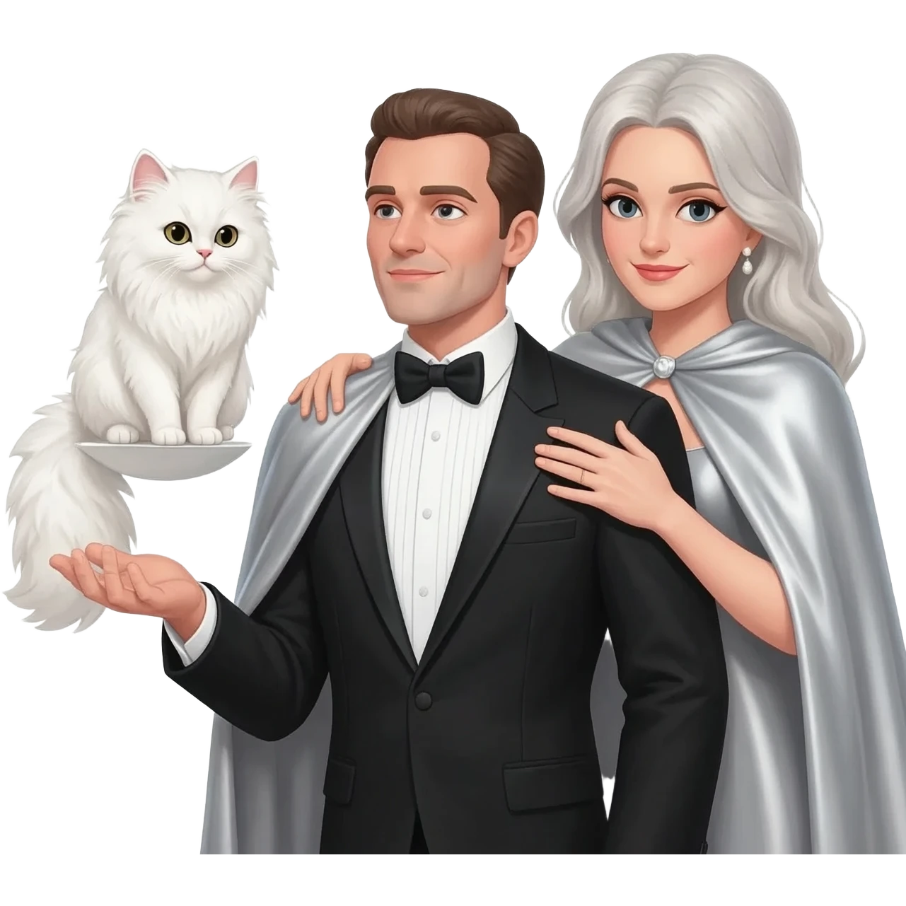 magician couple and their pet cat emoji