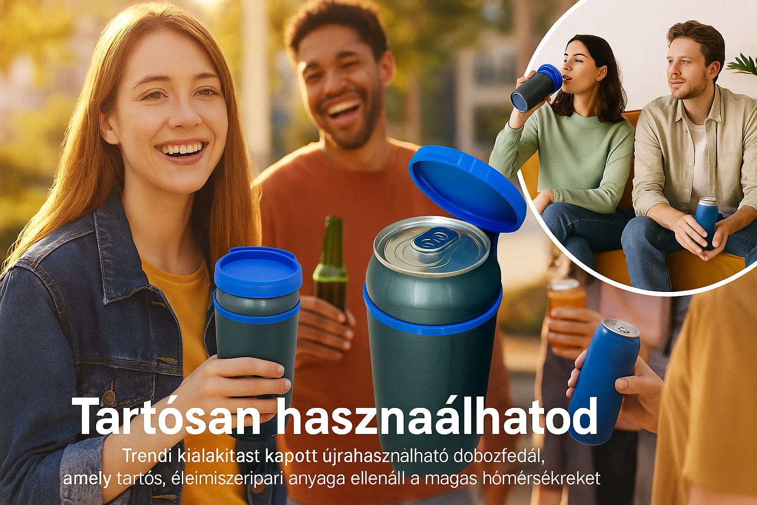 Készíts a következő jellemzőkre a mellékelt fotó felhasználásával a szöveghez illő képet, 1000x600px-es méretűt, fiatalos, dinamikus, megnyerő,változatos, színes, valósághű fotók legyenek!
„Tartósan használhatod”
Trendi design – az élelmiszeripari alapanyagból készült termék jól bírja a használatot, magasabb hőmérsékleten sem válik használhatatlanná. Újra és újra veled lehet. emoji