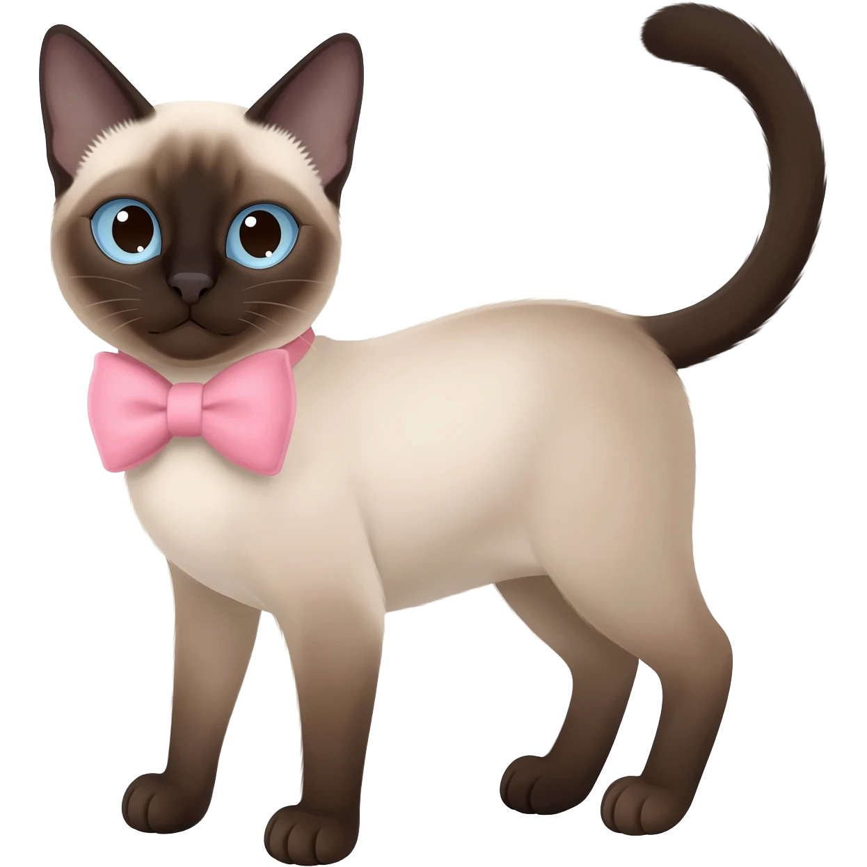 A very cute Siamese cat wearing a light pink bow. emoji