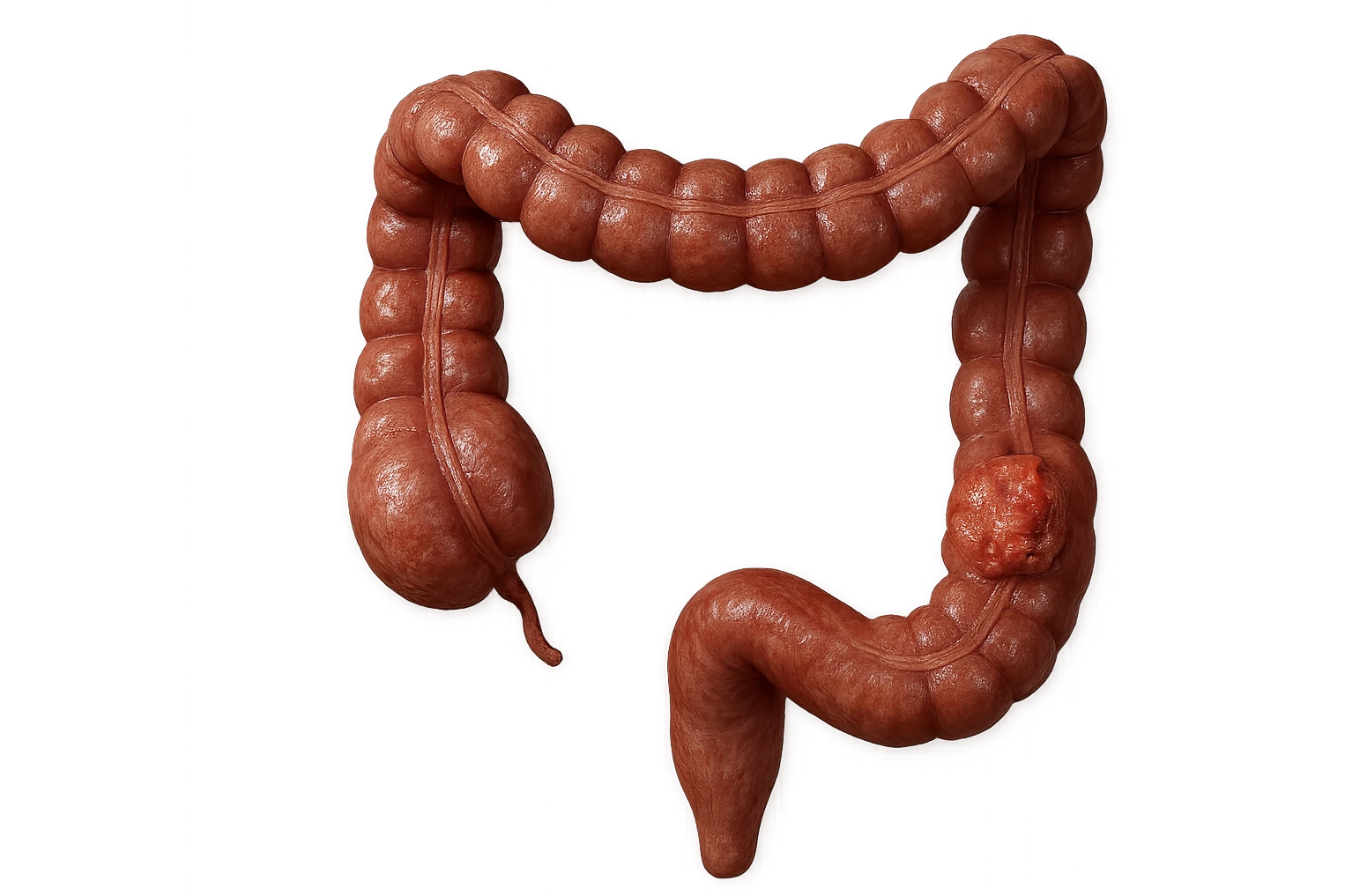 colon umano anatomico realistico malato di cancro, fai un punto visibile in cui si nota proprio la massa tumorale, iperrealistico 4k emoji
