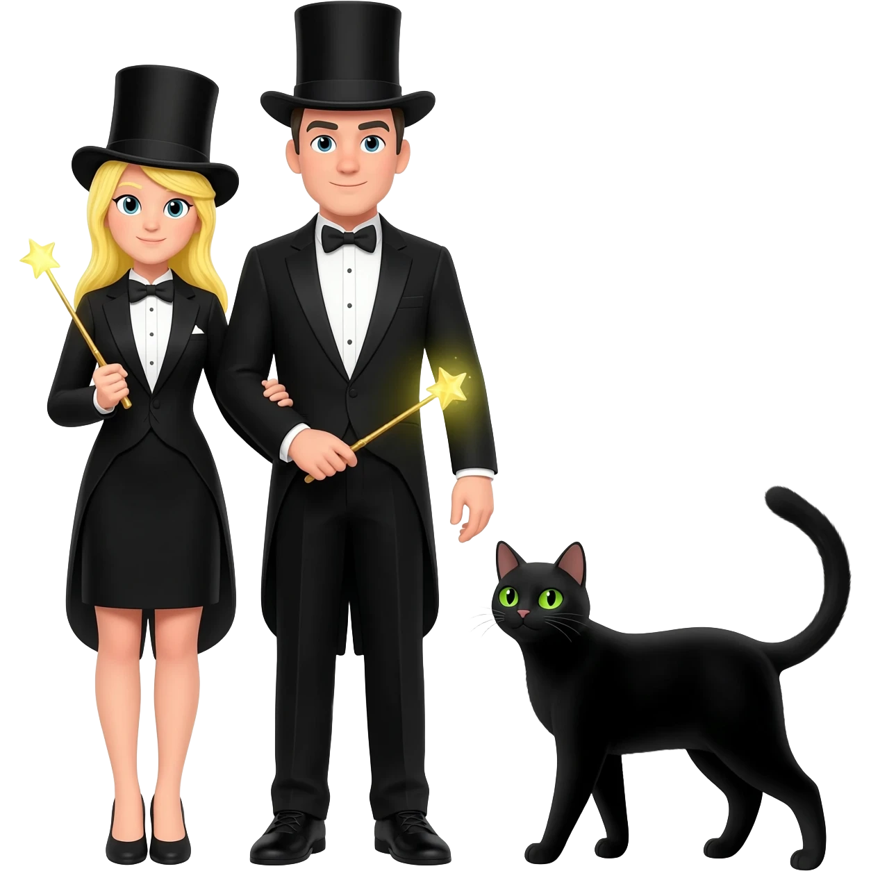 magician couple and their pet cat emoji