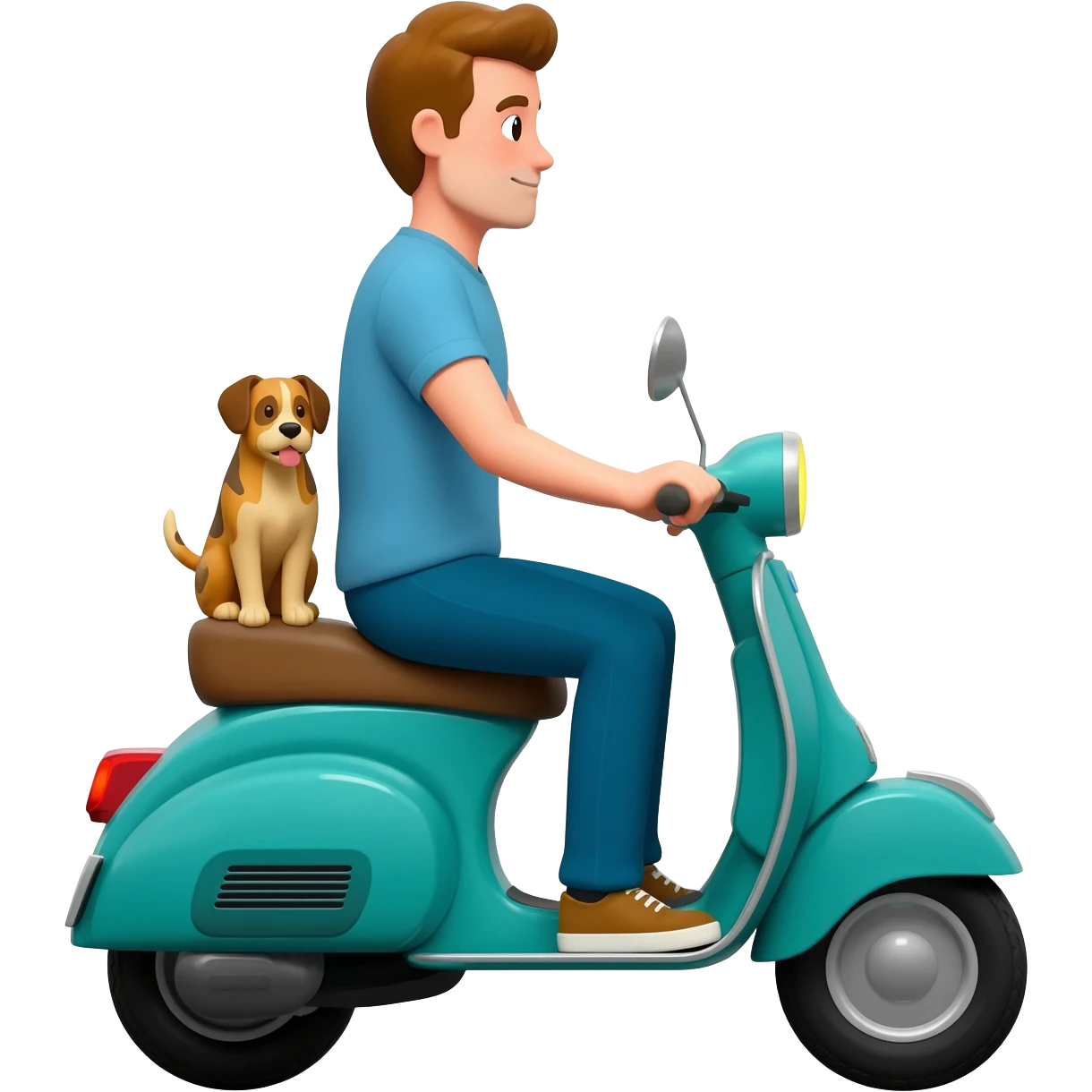 man and his pet dog riding a vespa emoji