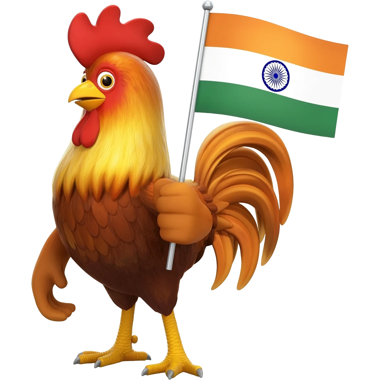 "3D premium,3D rooster HOLDING indian FLAG emoji