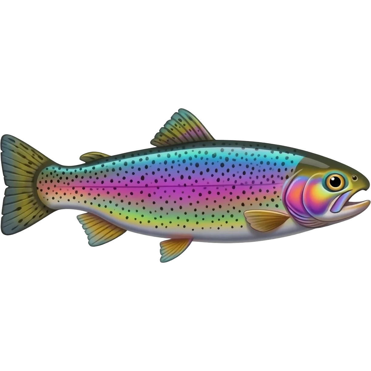 realistic rainbow trout fish bright purple blue green yellow white with black speckles emoji