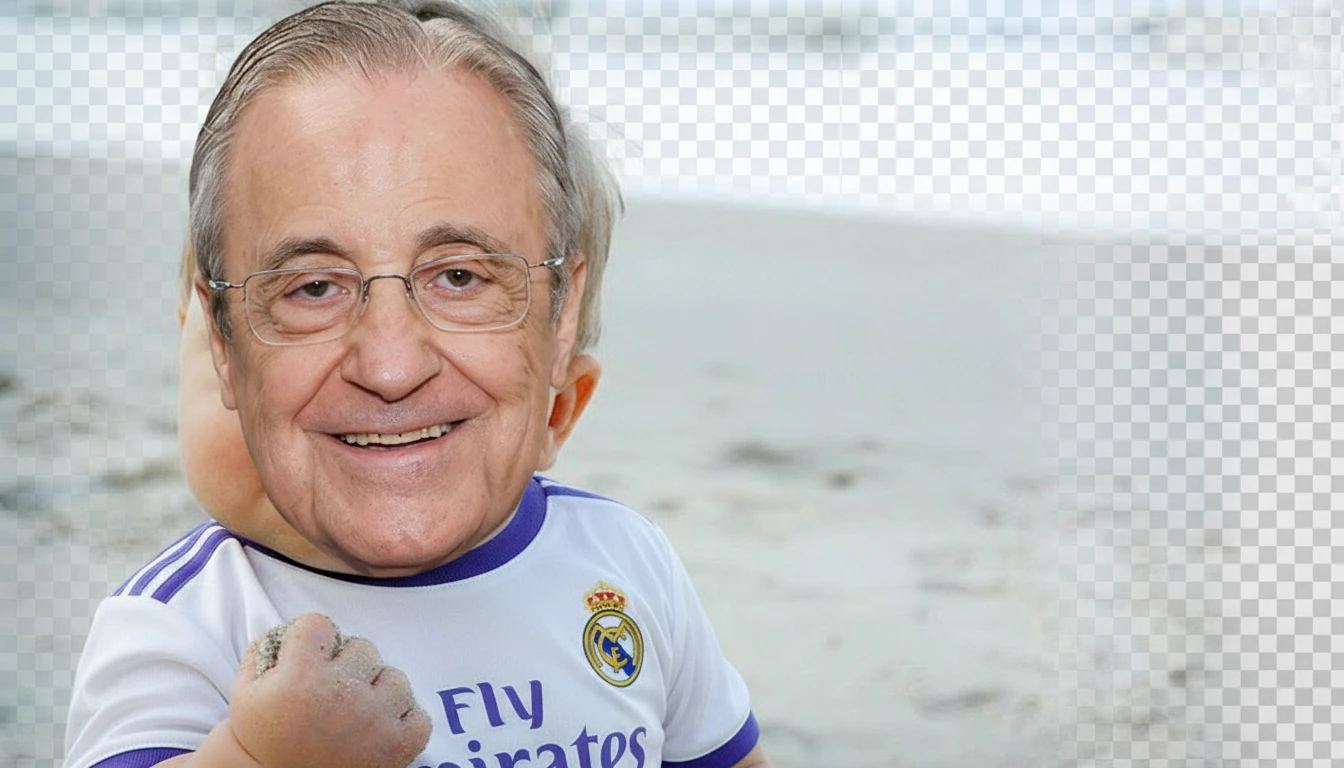 Замени голову малыша на голову мужчины. Сохрани пропорции.

Малыш также должен быть в футболке ФК "Реал Мадрид"

Прозрачный фон emoji