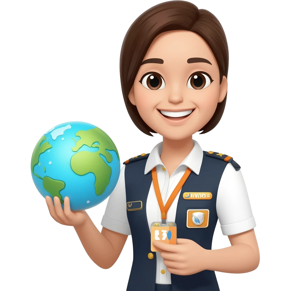 Female Malaysian Tourist Guide with Badge hold Small World Map emoji