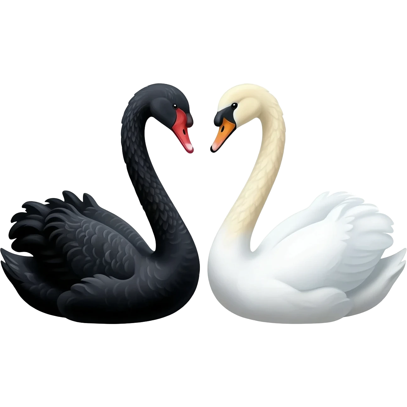 Black swan and white swan facing each other emoji