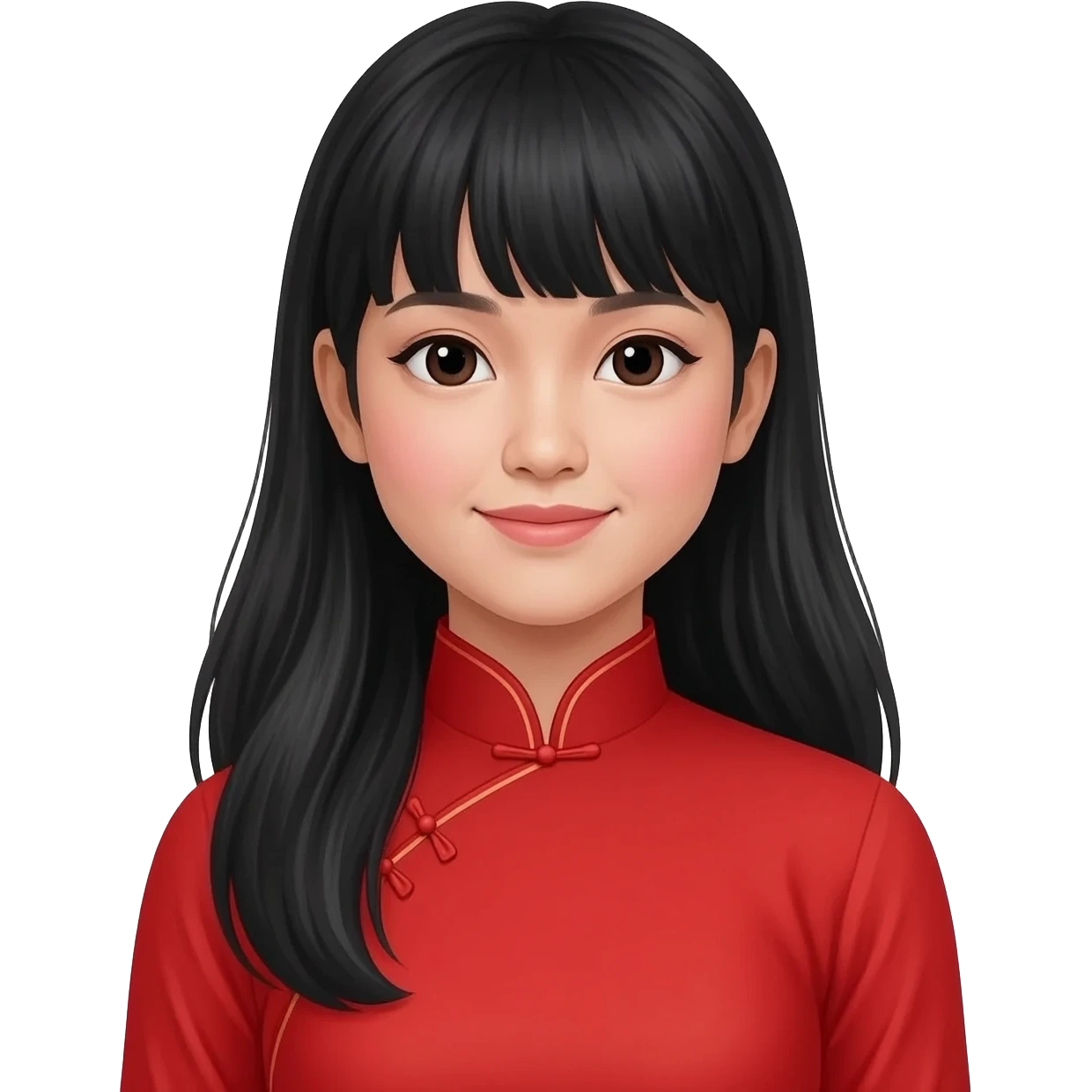cô gái việt nam, tóc dài đen ngang lưng, mặc áo dài đỏ, phong cách hoạt hình emoji