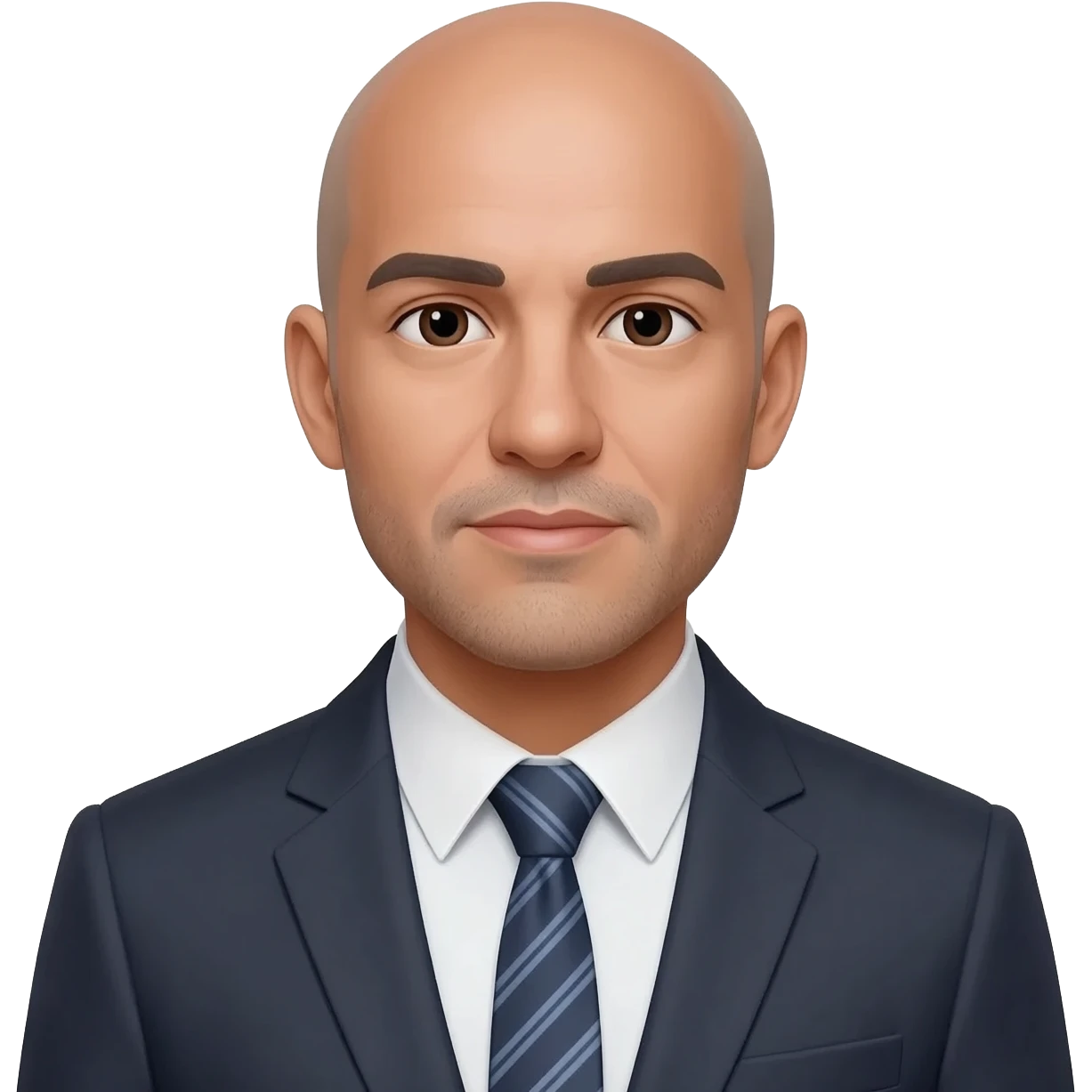 40-year-old organisation consultant, hispanic, slim, narrow small head, balding, straight eyebrows, light facial hair in suit and tie emoji