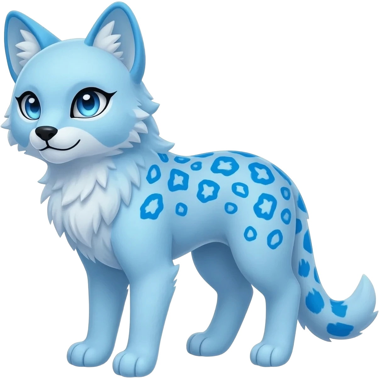 Blue cute adorable serval-snow-leopard-Lycanroc-wolf-fusion-hybrid, full body emoji