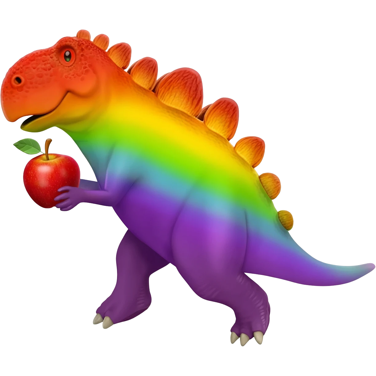 Rainbow stegosaurus with apple emoji