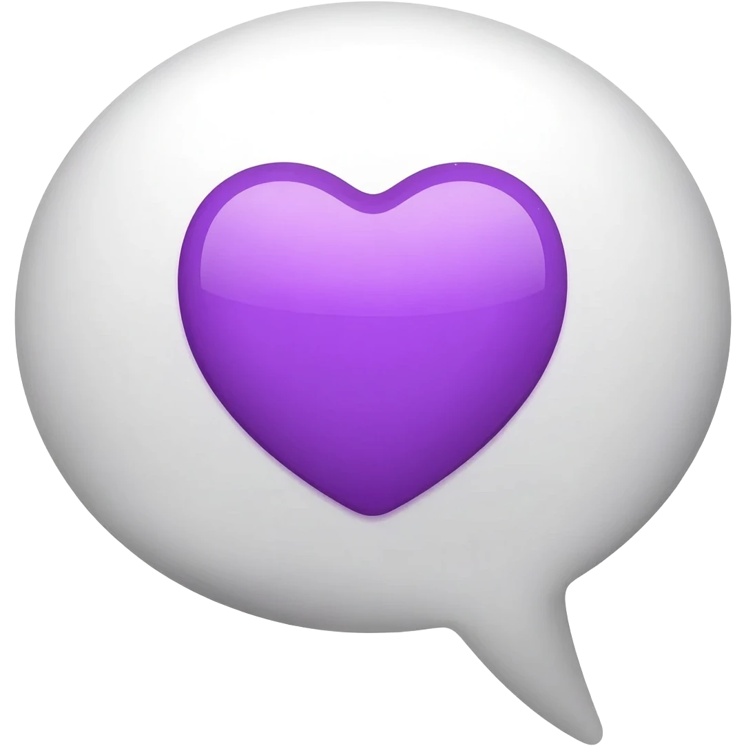 Apple-style emoji speech bubble with a purple heart inside, minimal, clean emoji