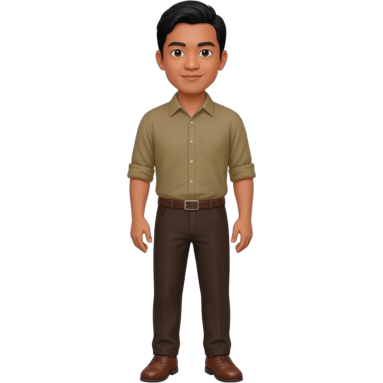 Filipino man khaki brown shirt dark brown pants with brown shoes emoji