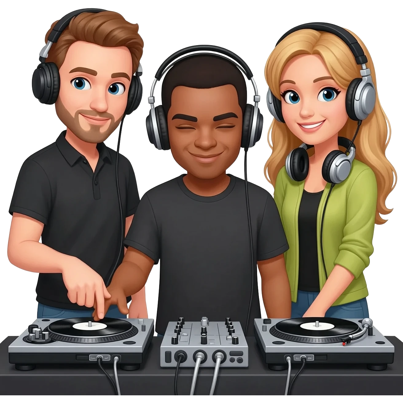 Trio djs with one guy and two girls emoji