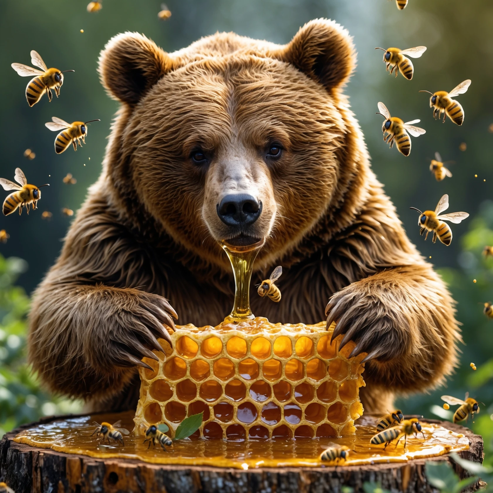 bear eating honeycomb with bees flying around emoji