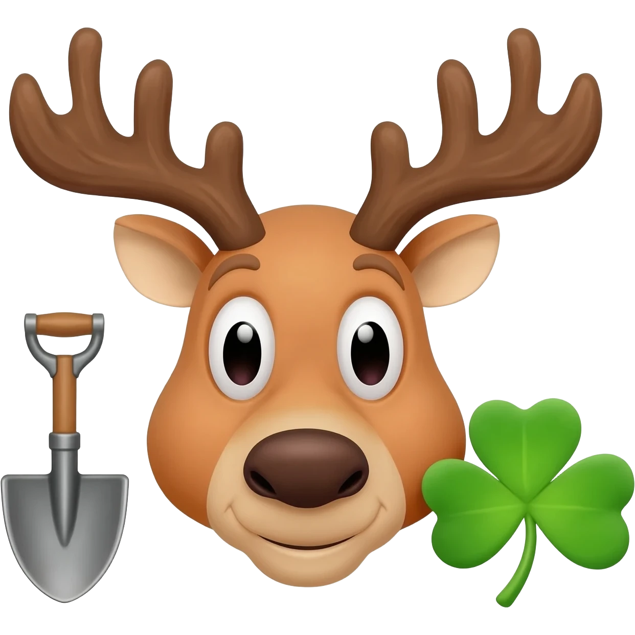Fröhlicher elchkopf mit schaufeln und mit einem Glücksklee neben dran emoji