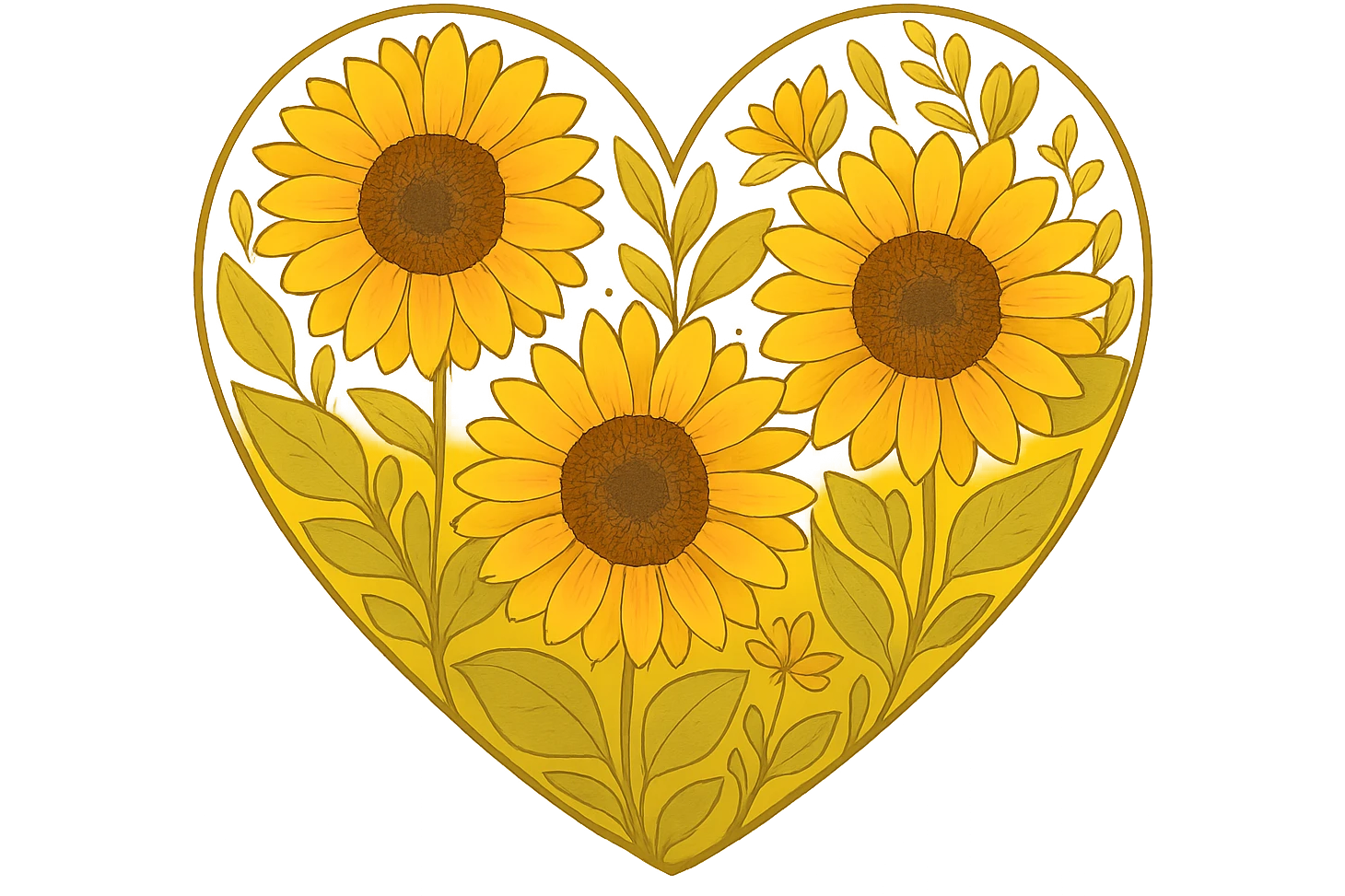 heart with a golden sunflower garden, clean digital illustration, no background emoji