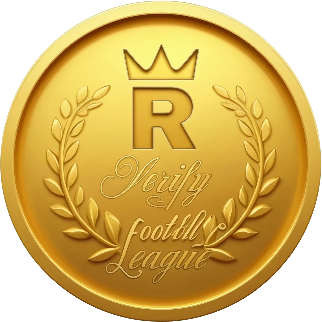 gold coin with "R with crown and  ROYAL Verify Efootball League"    level in center and minimal laurel emoji