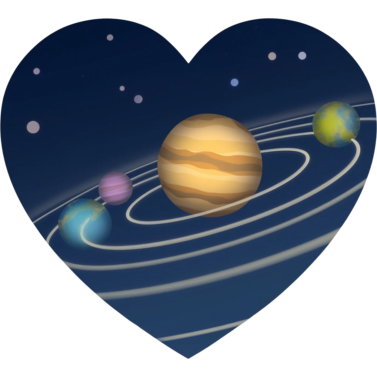 Solar system with planets shaped like hearts emoji