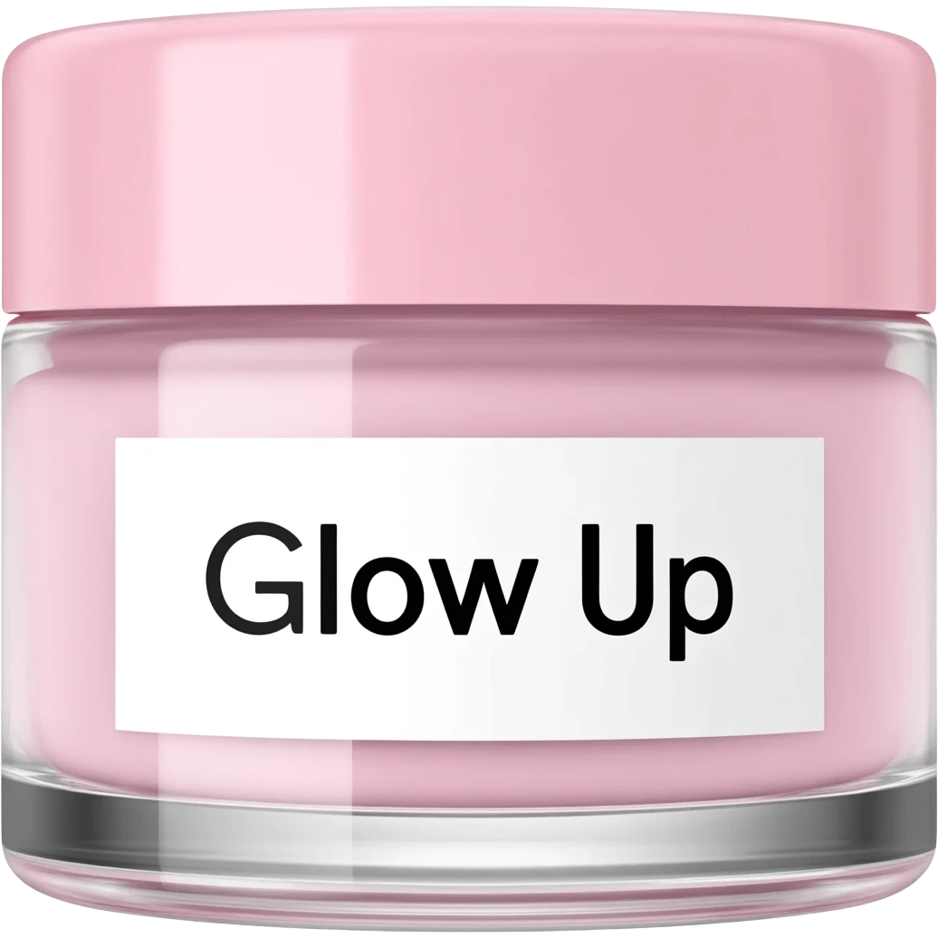 a pink and white cream with a brand name that says glow up emoji