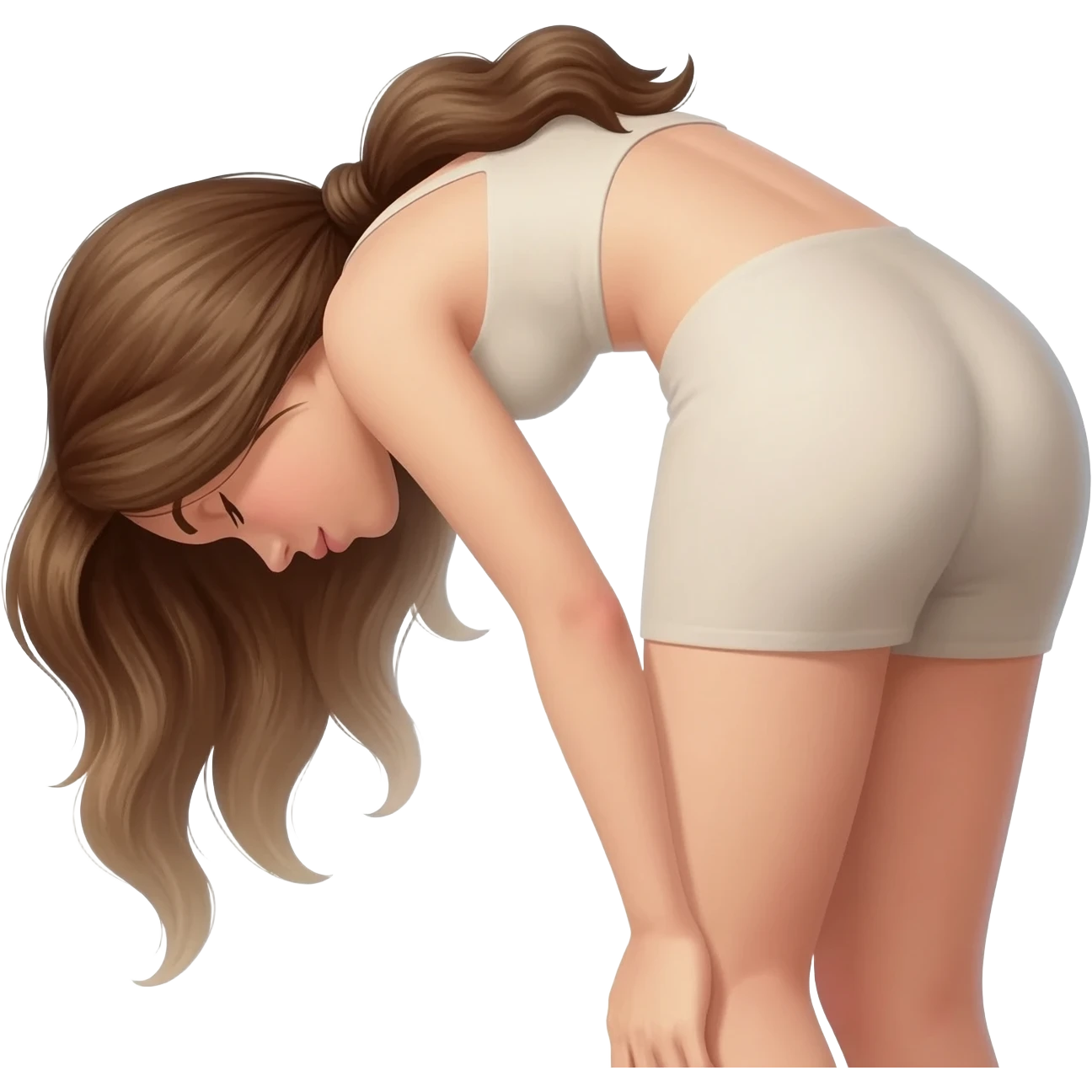 Woman bowing down emoji but her butt is showing behind her and her face is showing infront emoji