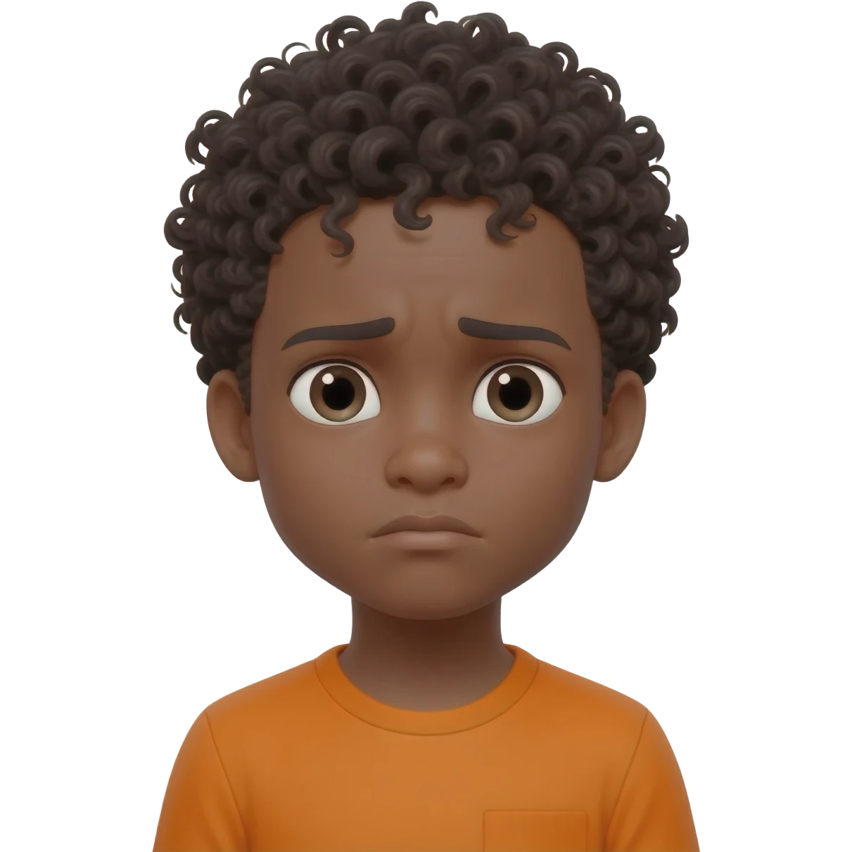 black boy curly hair orange shirt overwhelmed emoji