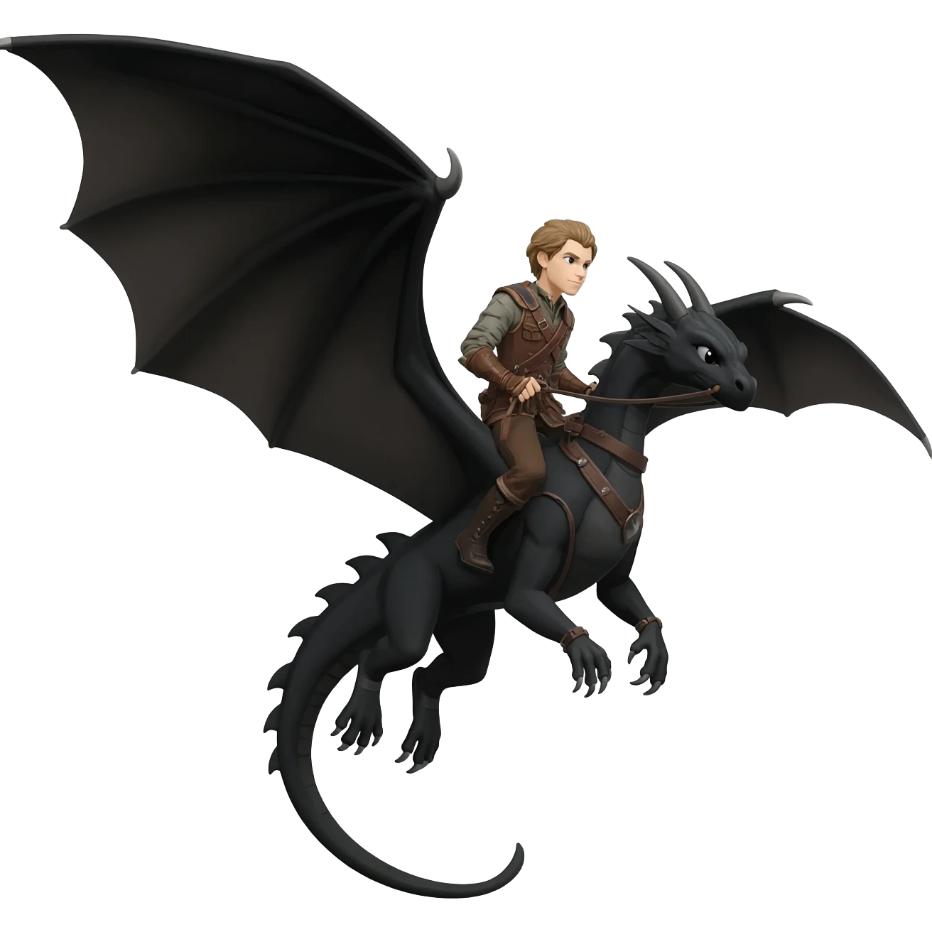 A human  Dragon Rider  on his black dragons back emoji