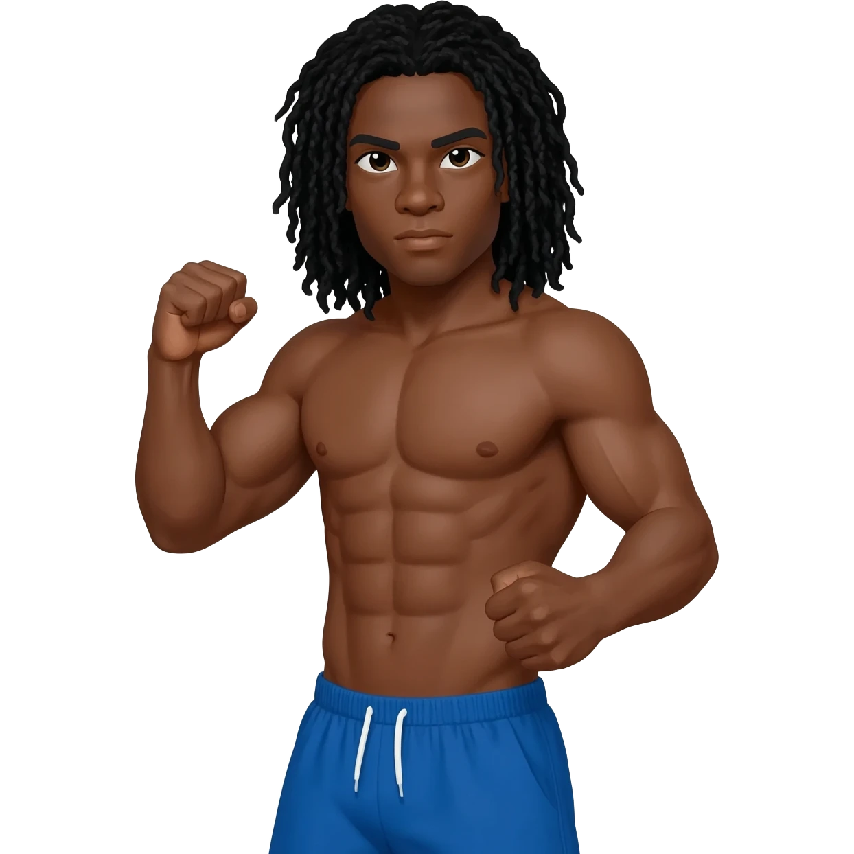 Black male long black hair looks superstrong blue shorts emoji