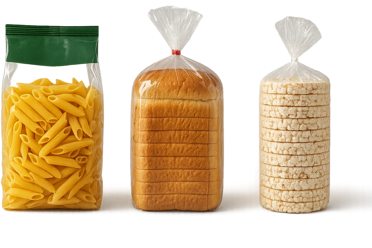 pacco di pasta realistico, pacco di pane, pacco di gallette di riso, 4k emoji