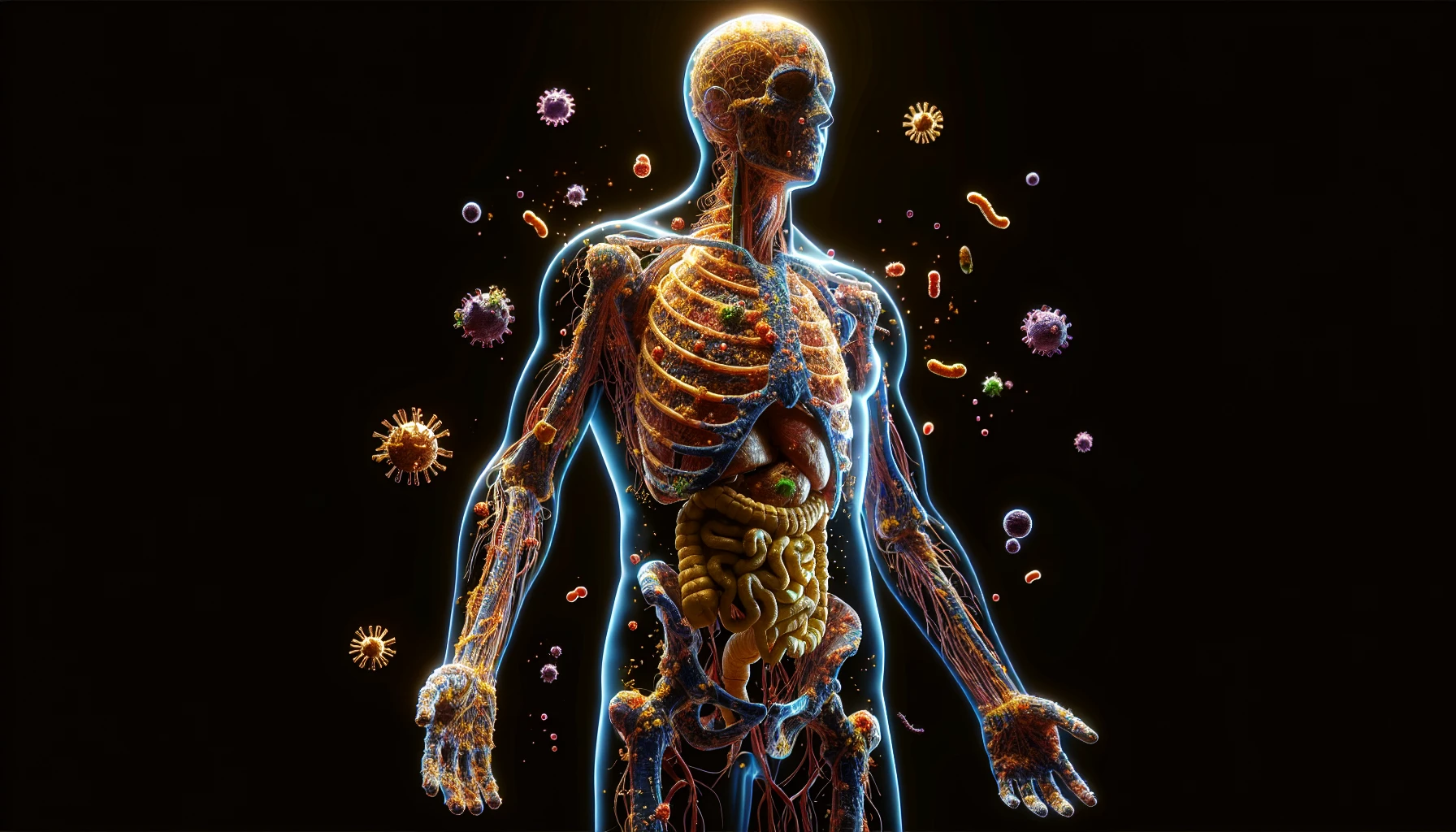 corpo umano anatomico che accumula tossine e virus e malattie nel corpo , iperrealistico 4k emoji