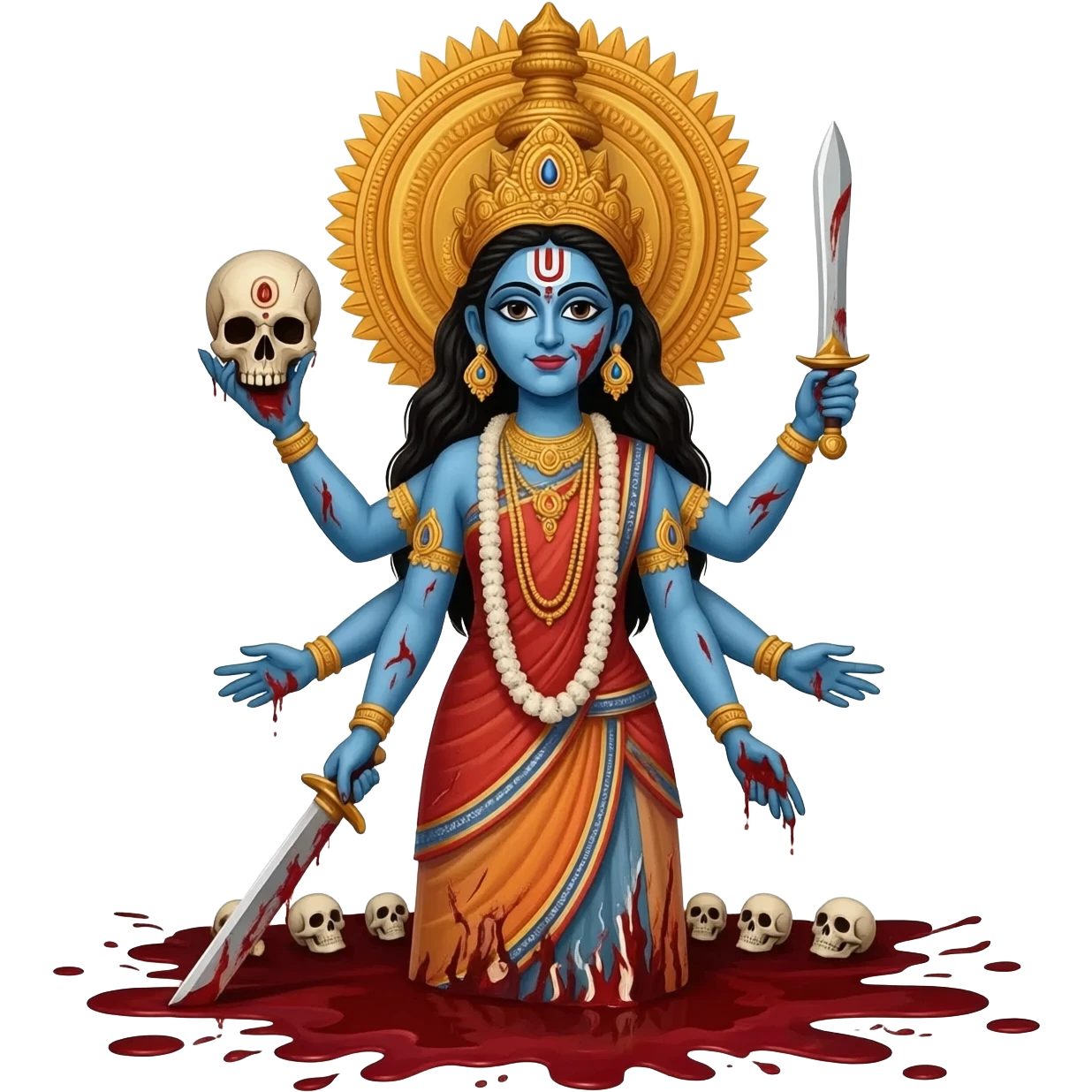 traditional bloodied Kali with skulls, holding severed head, sword emoji