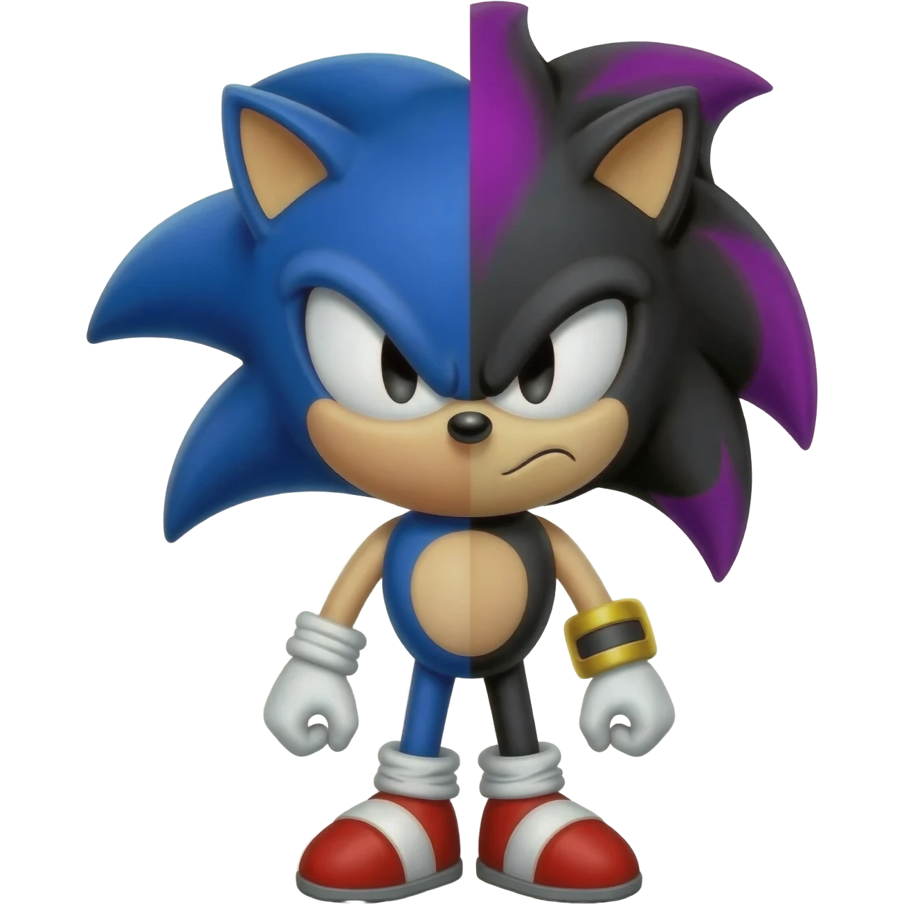 A split-face head, half Sonic the Hedgehog and half Shadow emoji