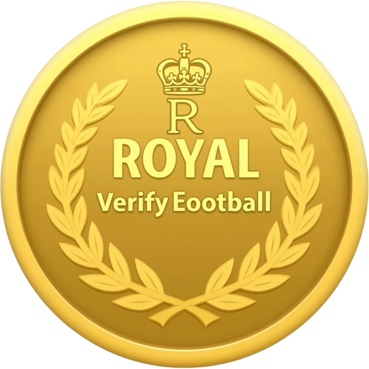 gold coin with "R with crown and  ROYAL Verify Efootball"     level in center and minimal laurel emoji