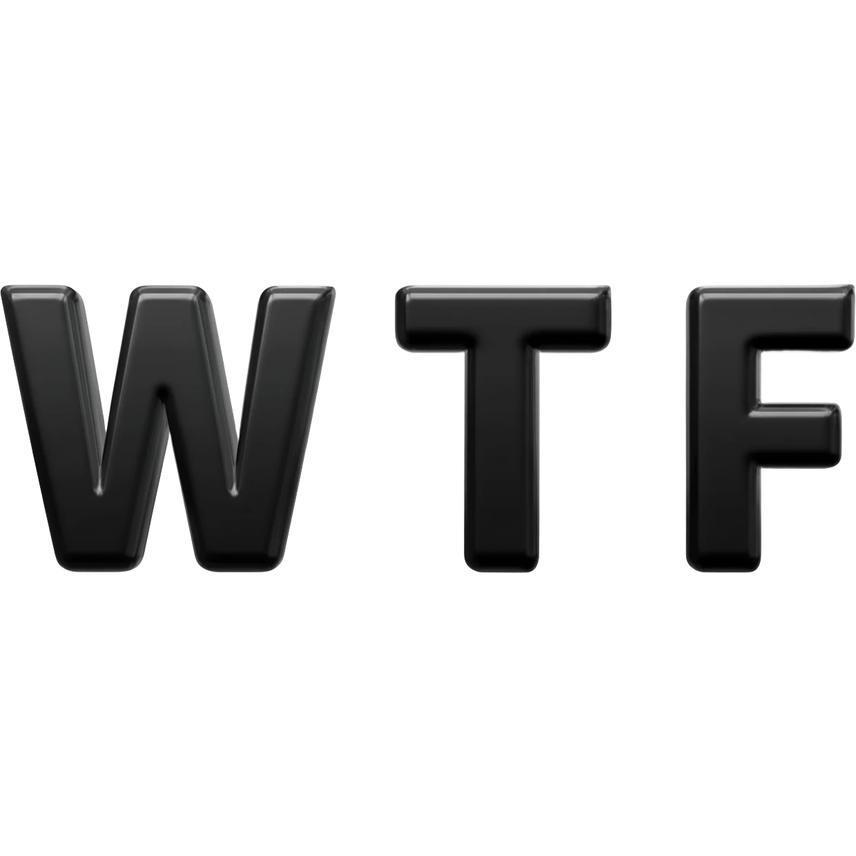 The letters only "W T F" In black color shiny bold font, transparent background, isolated, 3d rendering emoji