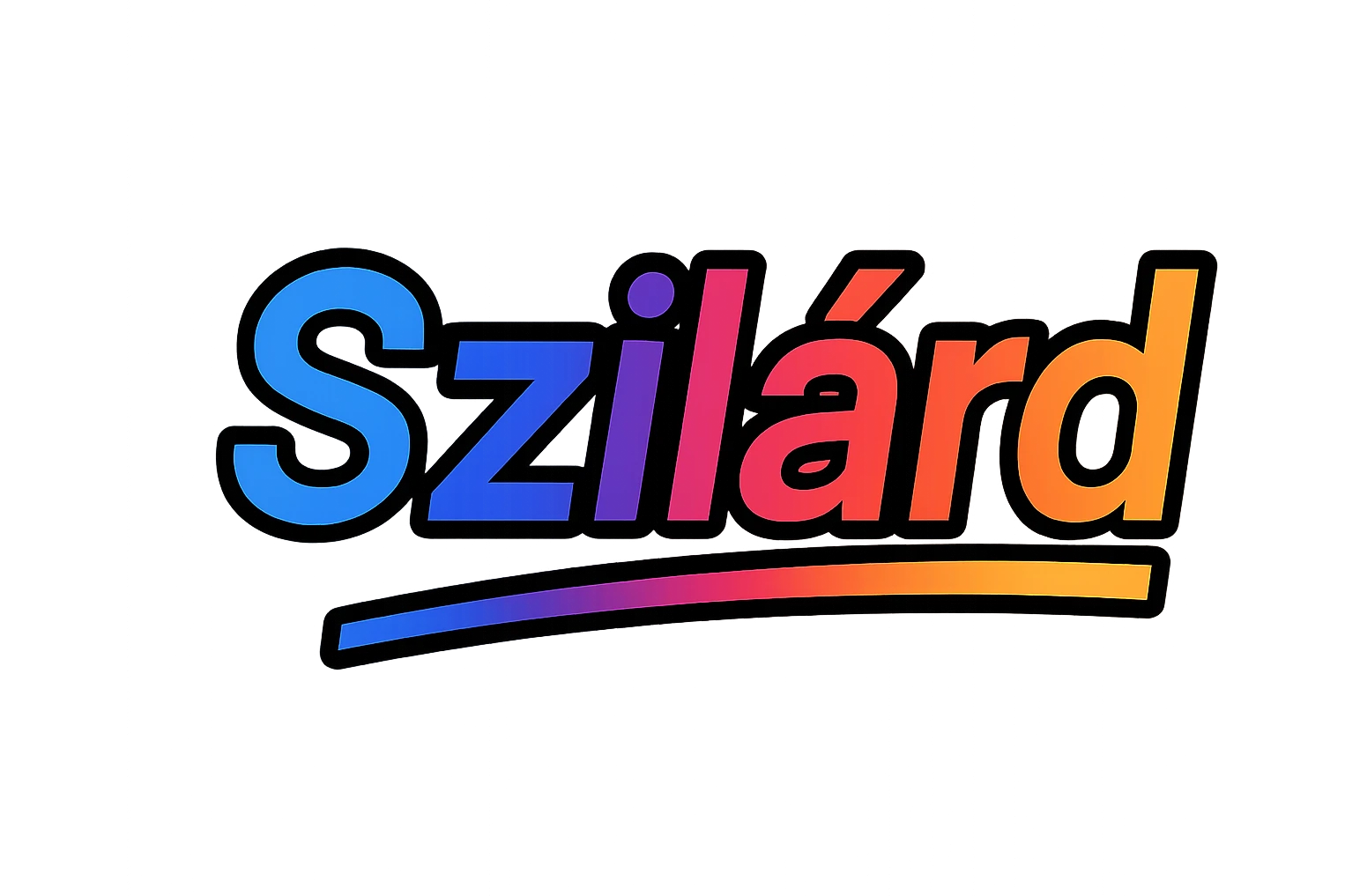 modern colorful gradient typography of the name Szilárd with dark outline, dynamic slanted or partial underline, transparent background, in the style of reference patterns emoji