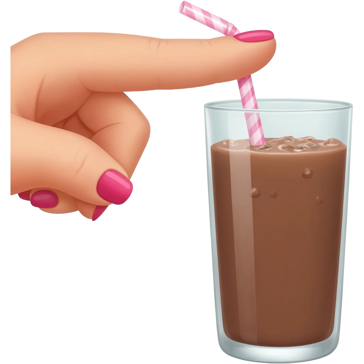 chocolat froid dans un grand verre avec une paille tenue par le bout d'une jolie main de femme avec une belle manucure Style Pinterest réaliste Avec une bordure blanche rendu ultra réaliste emoji