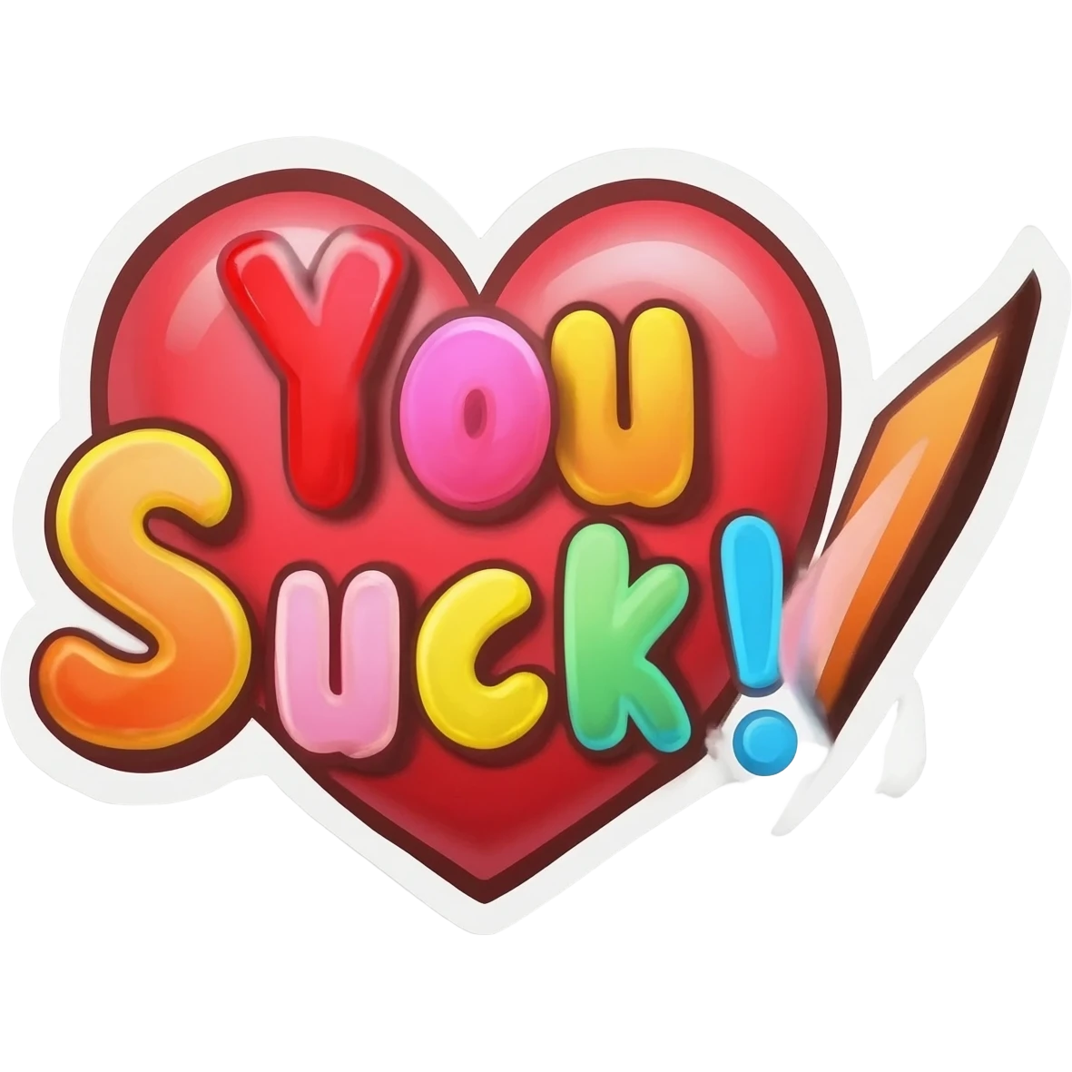 Hand-drawn motivational quote sticker: “You Suck!” with a red heart ❤️, in lots of bright colors emoji