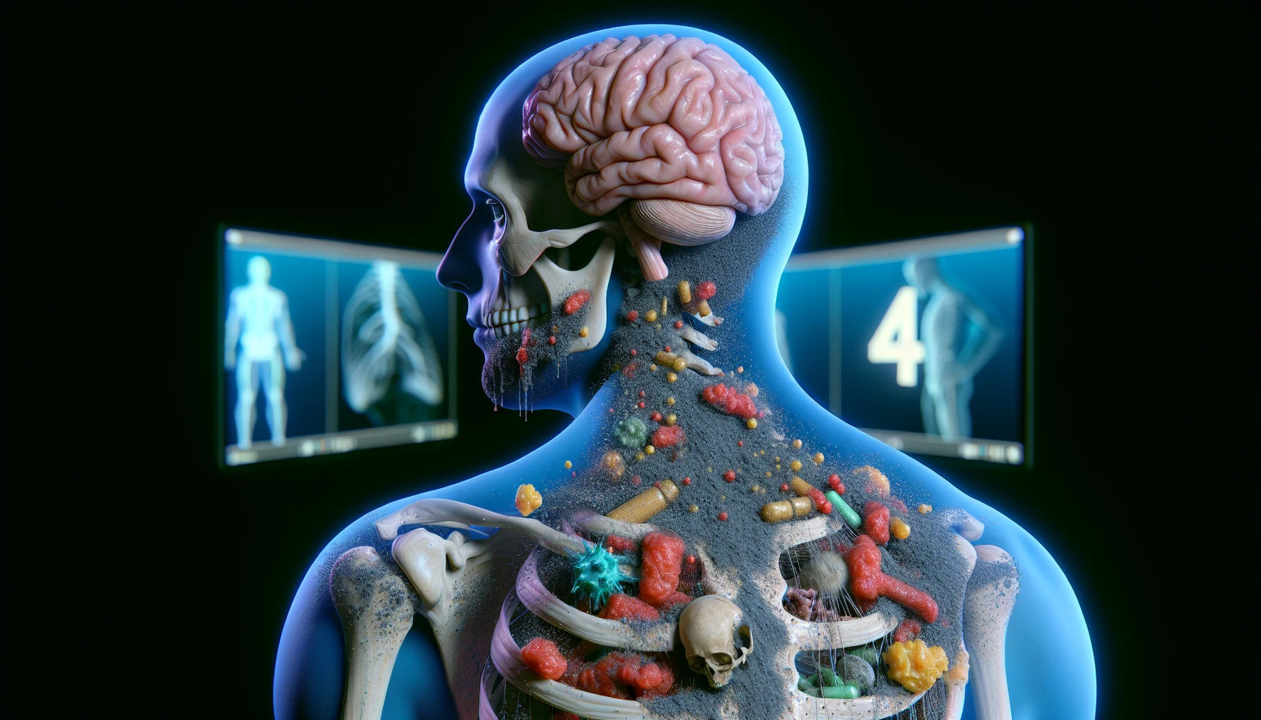 corpo umano anatomico che accumula tossine e malattie nel corpo , iperrealistico 4k emoji