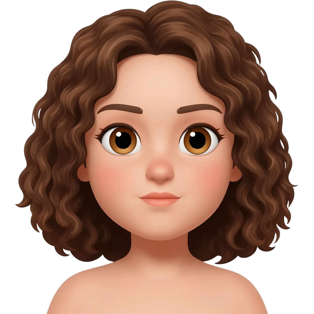 white girl with brunette curly hair at a shoulder lenght and light brown eyes, a little fat but just a little emoji