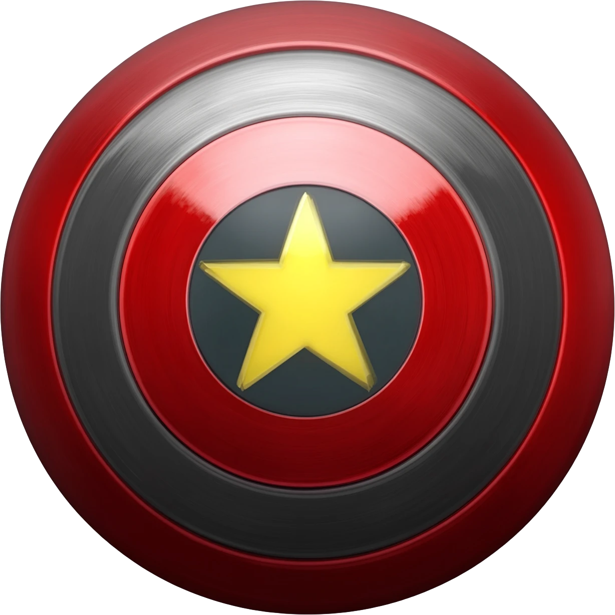Captain America Round style shield, replace star with a yellow circle and the outer colour scheme to red and black emoji