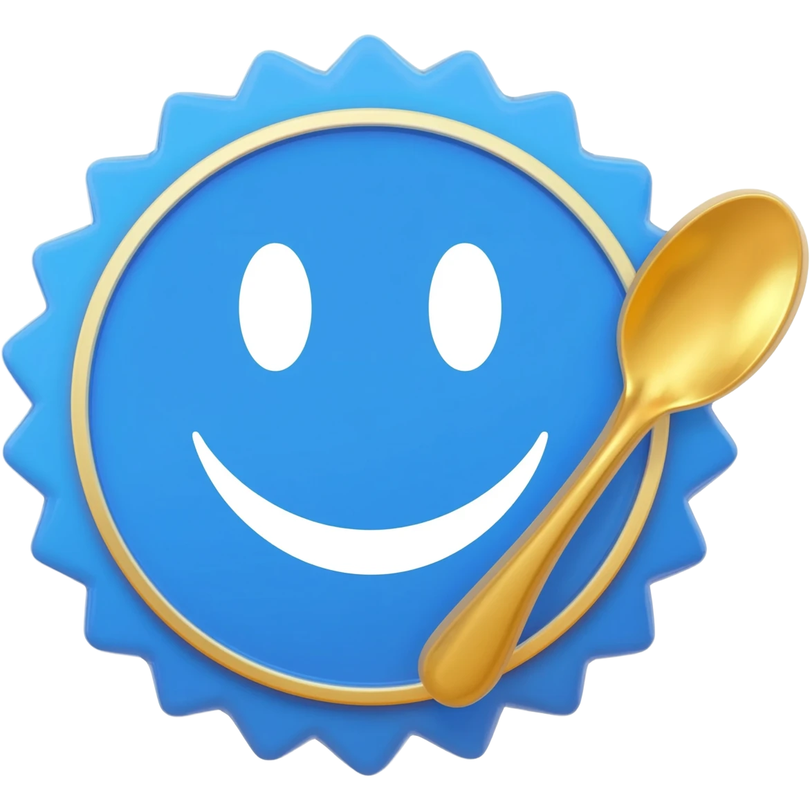 Blue verification badge, gold spoon, ribbon, emoji emoji