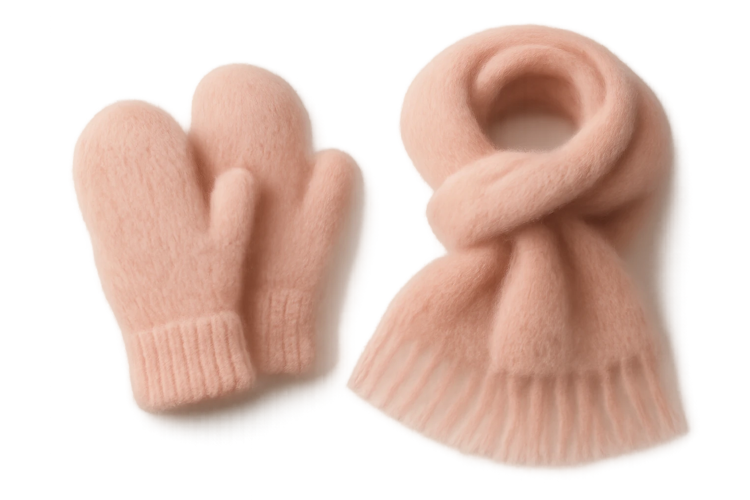 pink cozy woolen mittens and scarf, soft and fluffy emoji
