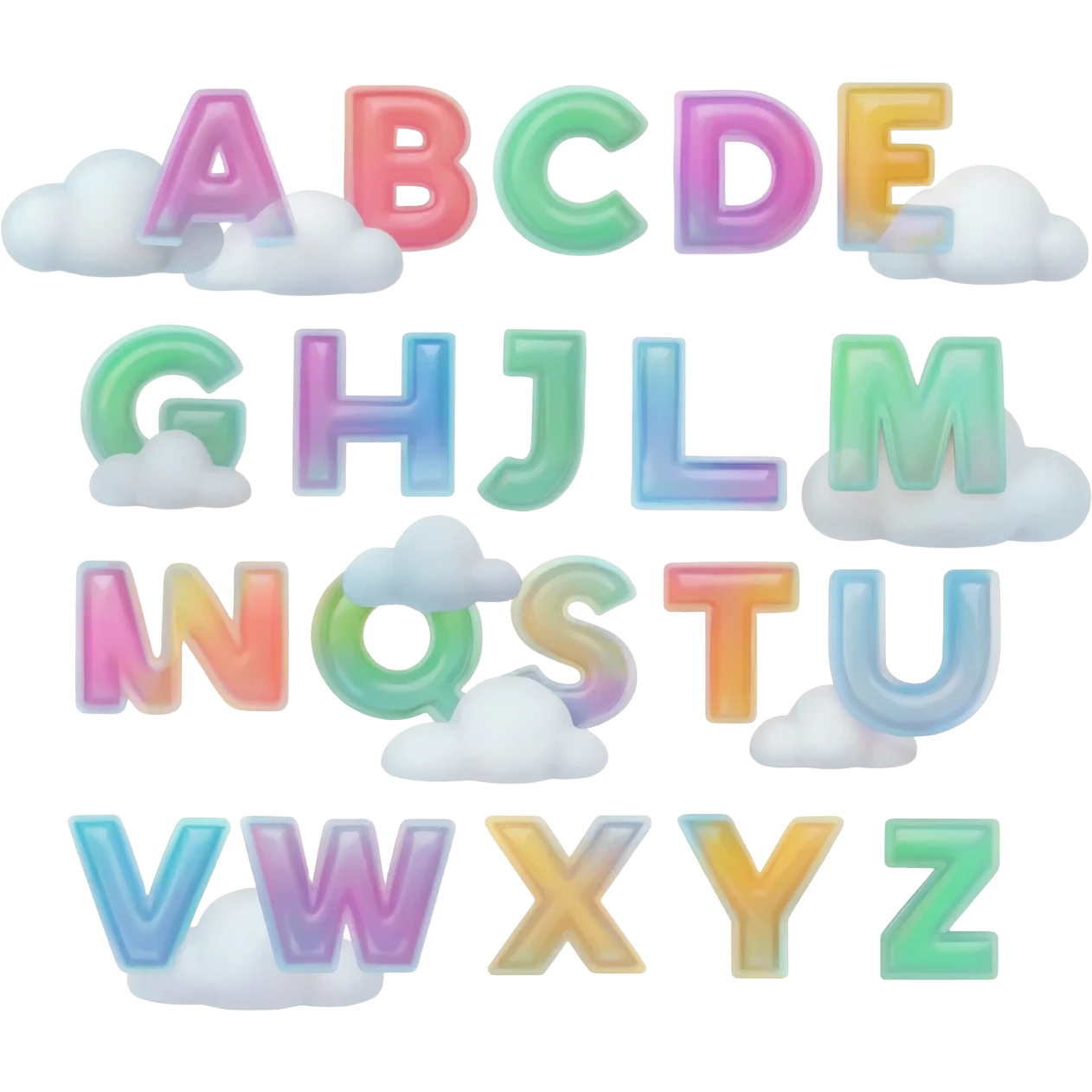 A B C D E F G H I J K L M N O P Q R S T U V W X Y Z letter with clouds emoji