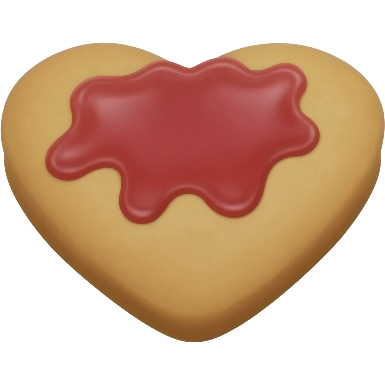 Realistic shortbread cookie in the shape of a heart with light red jelly emoji