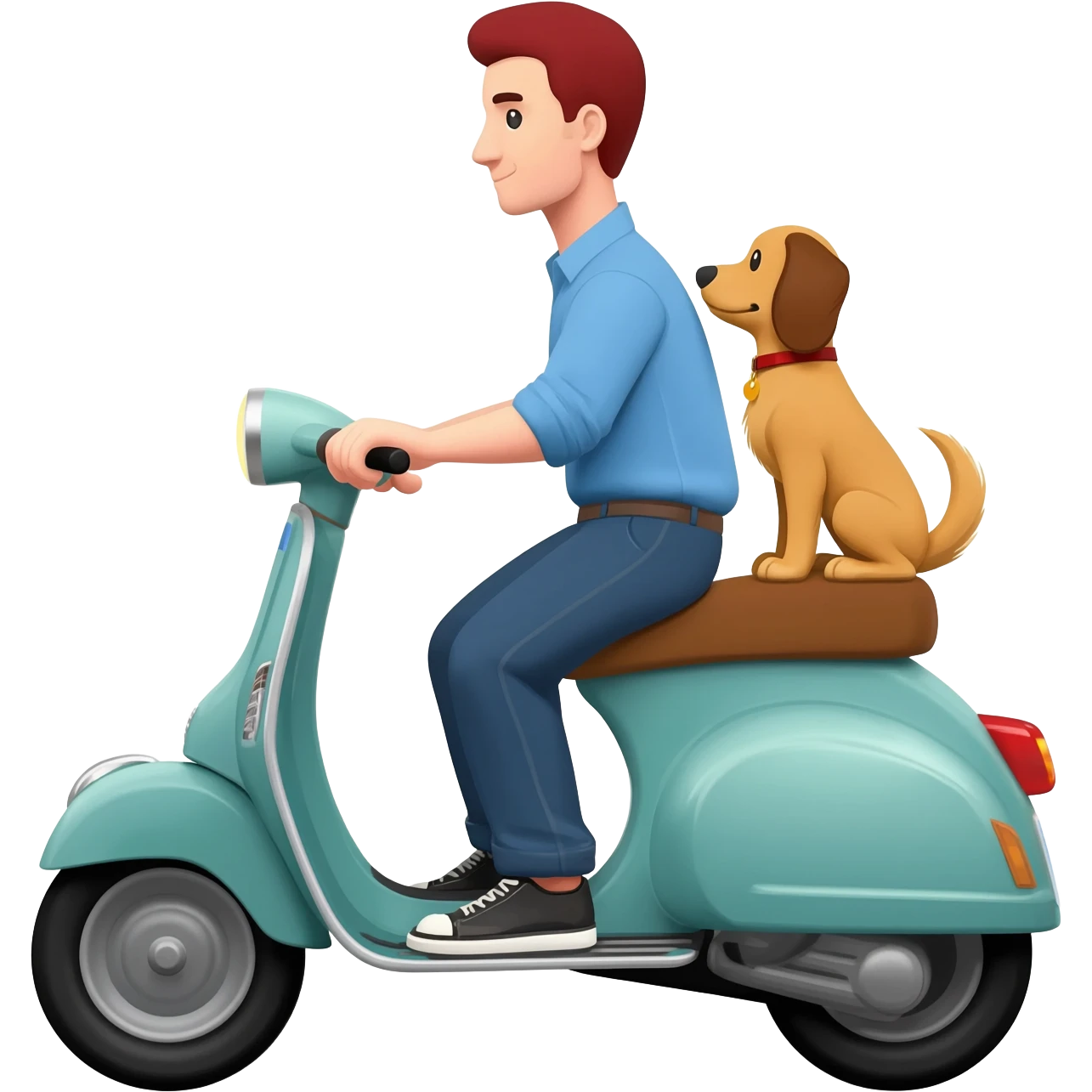 man and his pet dog riding a vespa emoji